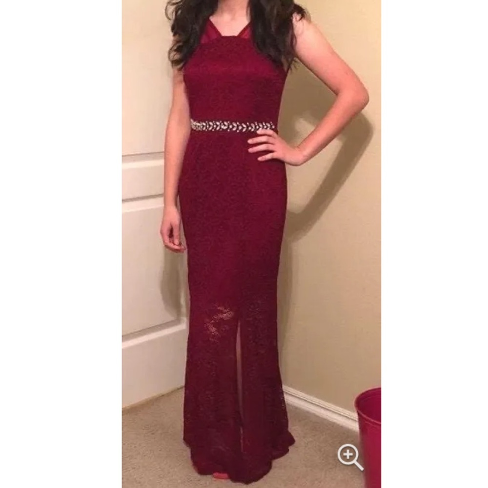 Enfocus Studio Burgundy Formal Empire Waist Embellished Maxi Dress Sz 14